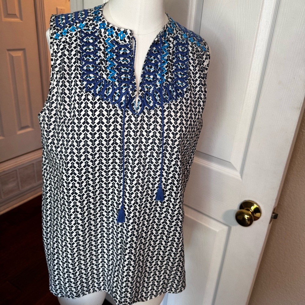 J. Crew Blue and White Patterned Blouse